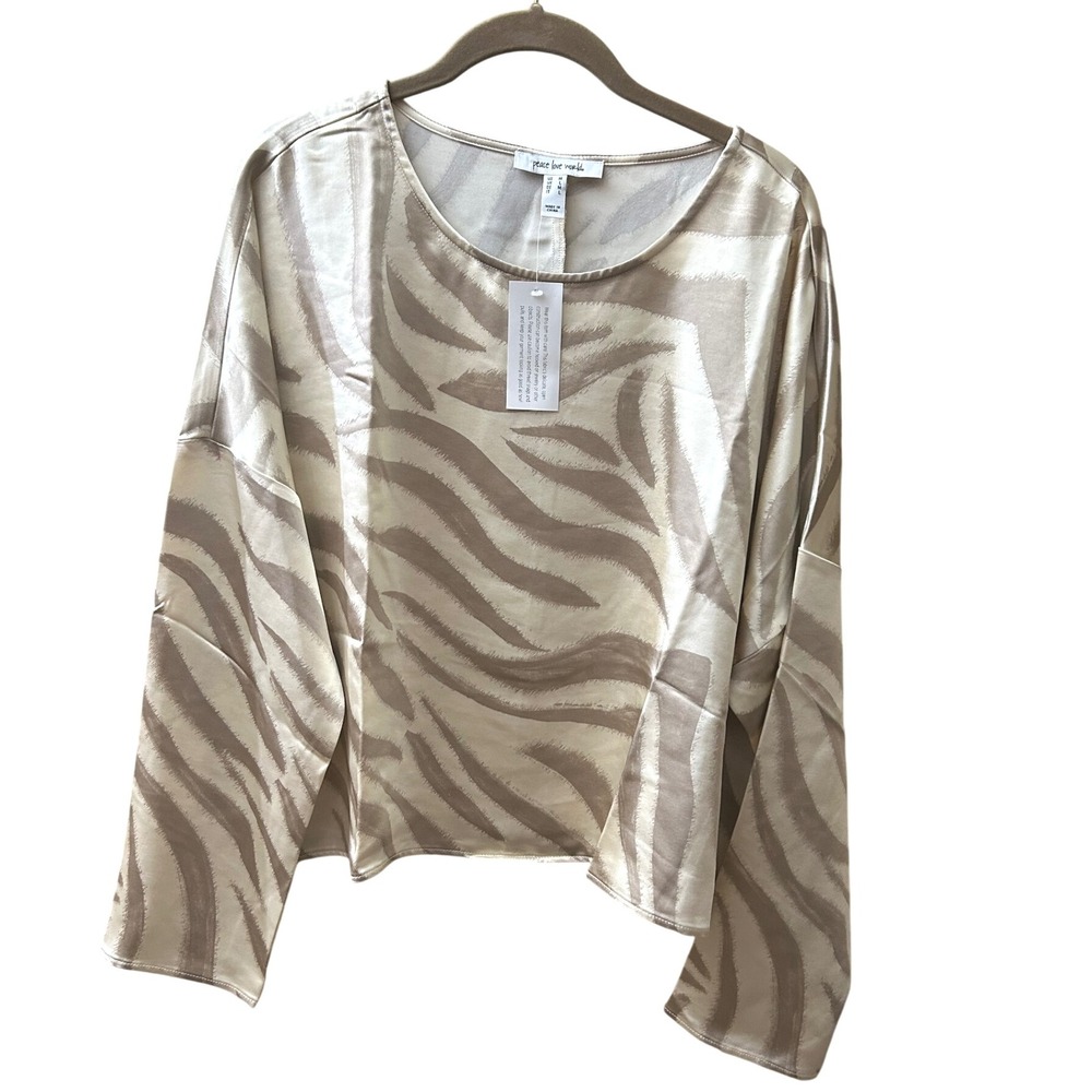 Peace Love World Satin Zebra Print Top M‎